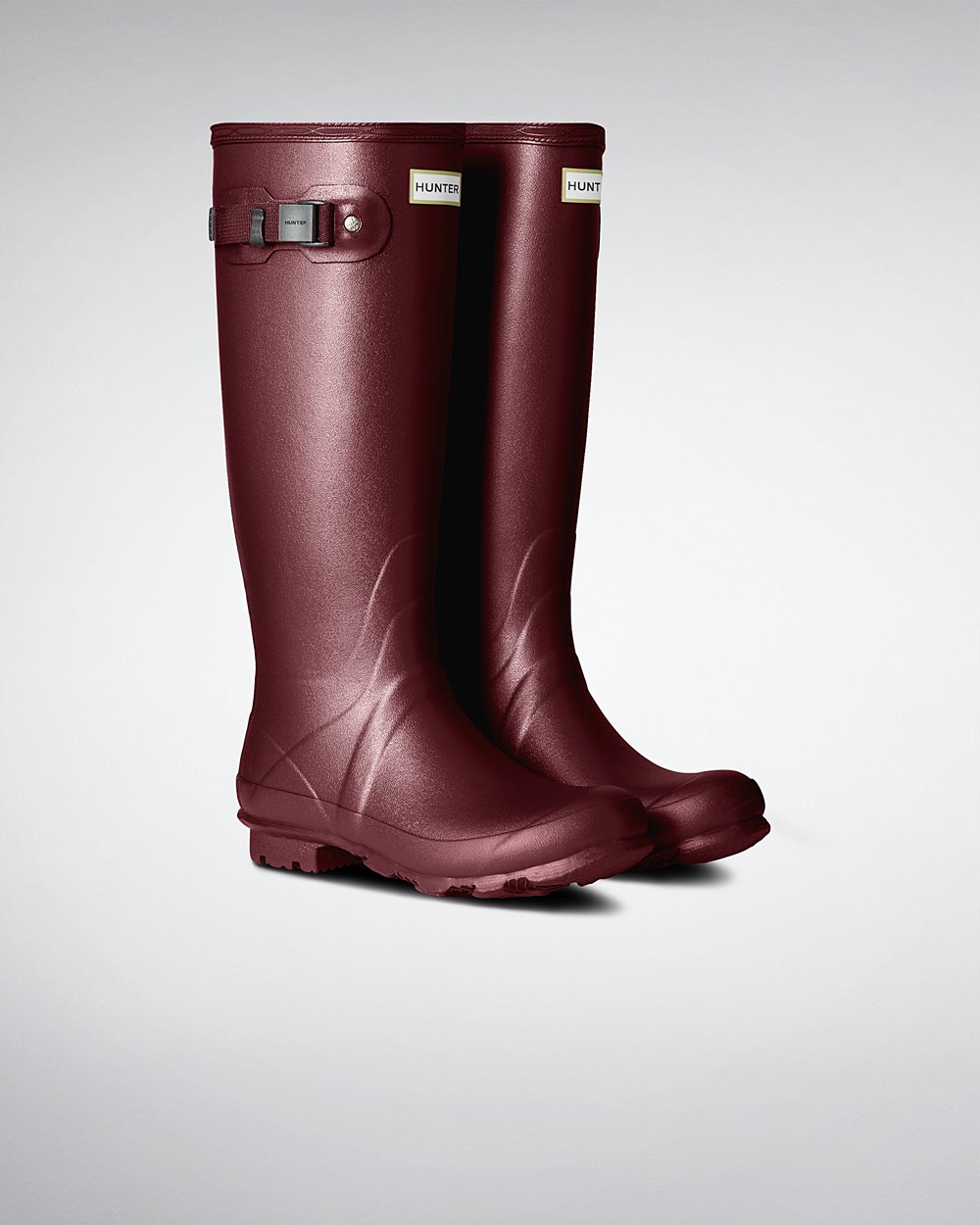 Botas de Lluvia Altas Hunter Mujer - Norris Field Neoprene Lined - Morados Rojos - RAPSYIZ-29